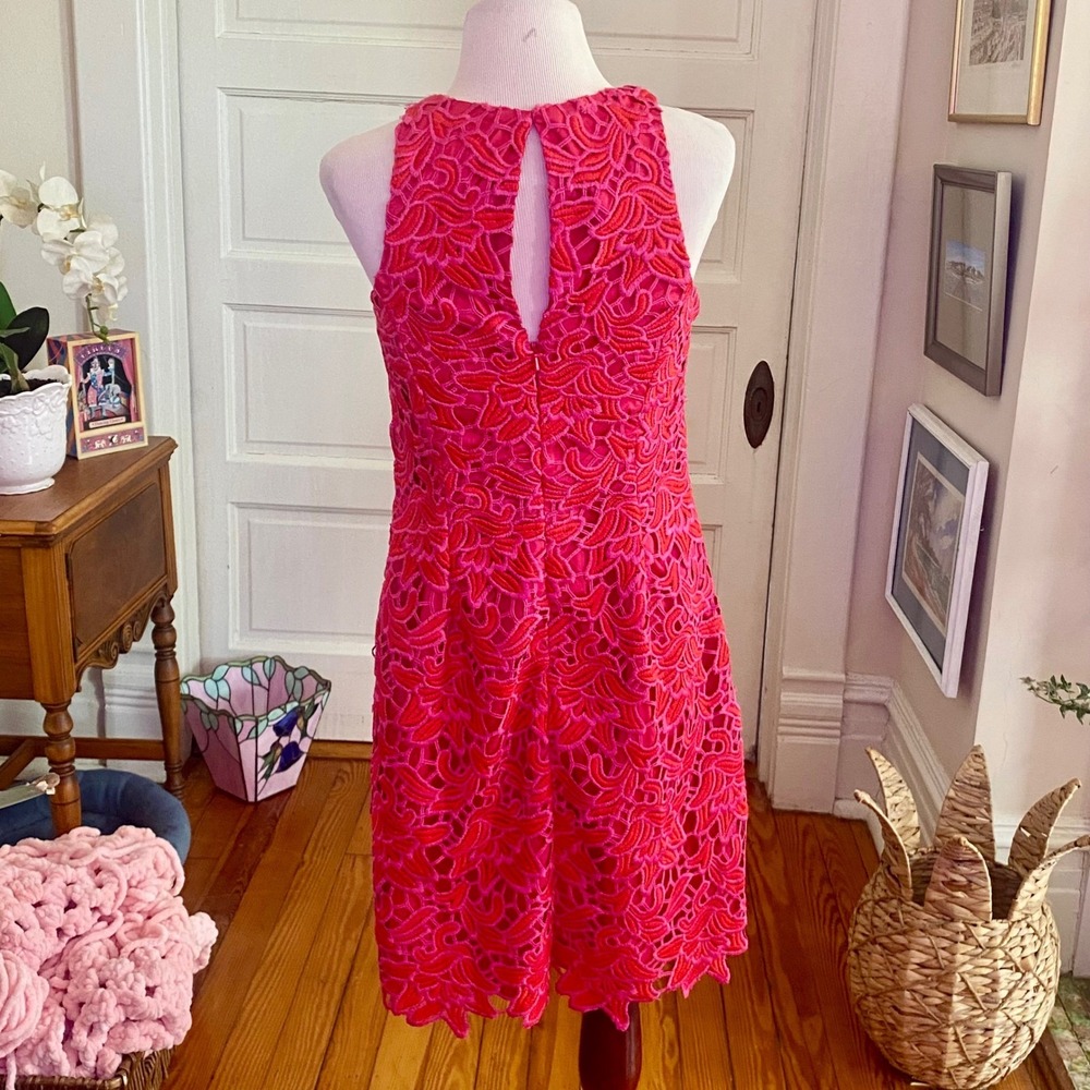Aidan Mattox dress pinkRed Floral Guipure Lace Sleeveless Keyhole Back fitted‎ - Picture 7 of 9
